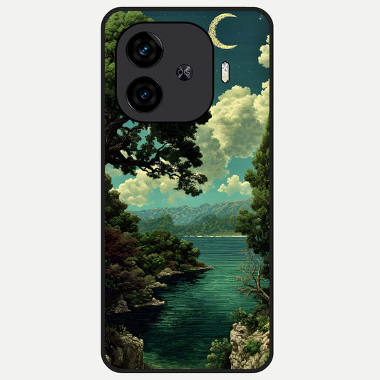  Celestial Lake Peace Glass Case for  iQOO Z9 Turbo back cover – full design glossy printed glass finish