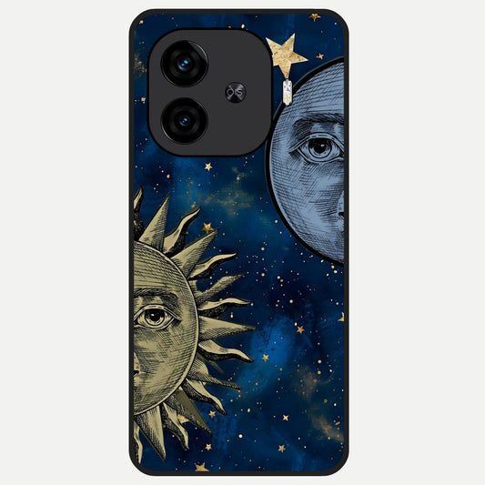  Celestial Moon With Sun Glass Case for  iQOO Z9 Turbo back cover – full design glossy printed glass finish