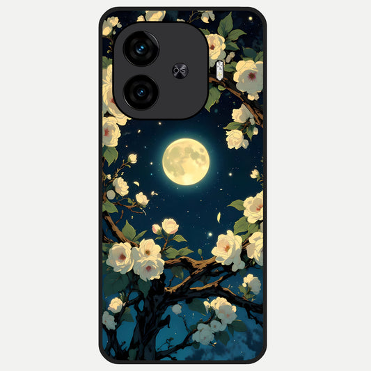  Celestial Moon And Flower Glass Case for  iQOO Z9 Turbo back cover – full design glossy printed glass finish