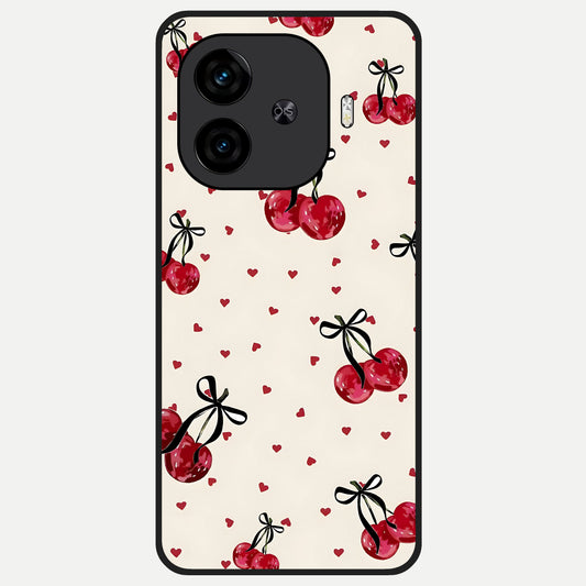  Cherry Heart Bow Glass Case for  iQOO Z9 Turbo back cover – full design glossy printed glass finish