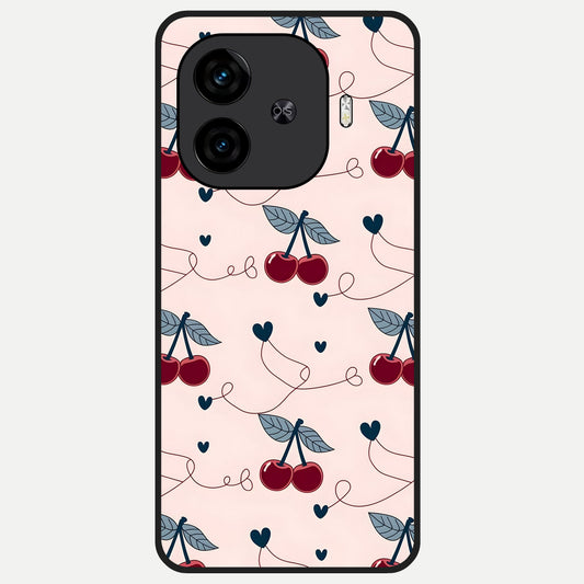  Cherry Heart Line Glass Case for  iQOO Z9 Turbo back cover – full design glossy printed glass finish