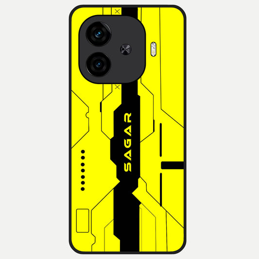  Circuit CYBERPUNK Custom Name Glass Case for  iQOO Z9 Turbo back cover – full design glossy printed glass finish