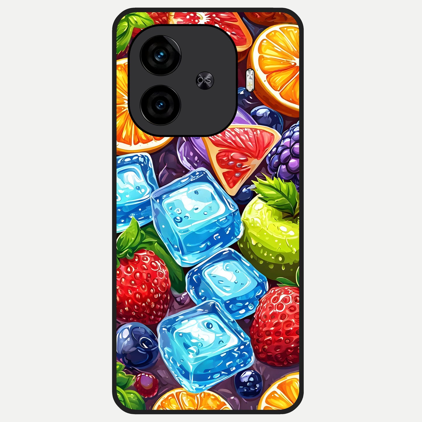  Colorful Fruits with Ice Glass Case for  iQOO Z9 Turbo back cover – full design glossy printed glass finish