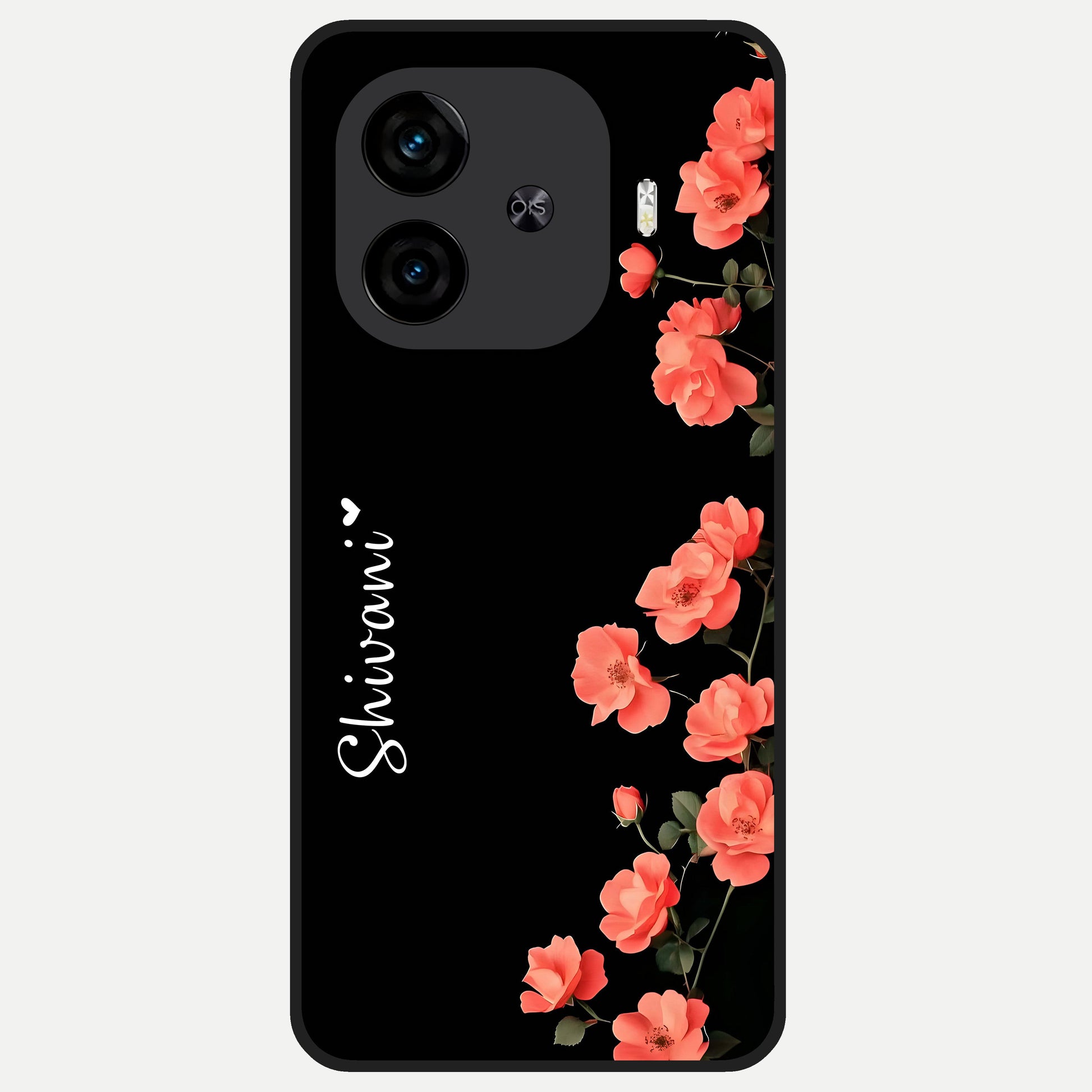  Crimson Bloom Grace Custom Name Glass Case for  iQOO Z9 Turbo back cover – full design glossy printed glass finish