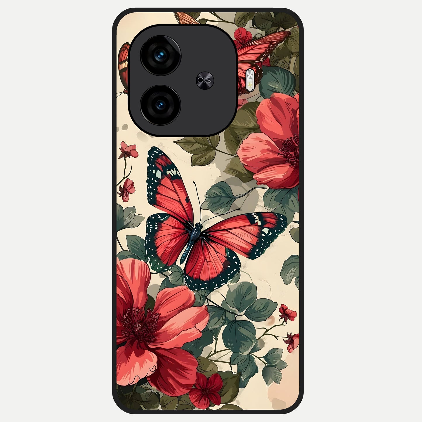  Crimson Butterfly Garden Glass Case for  iQOO Z9 Turbo back cover – full design glossy printed glass finish