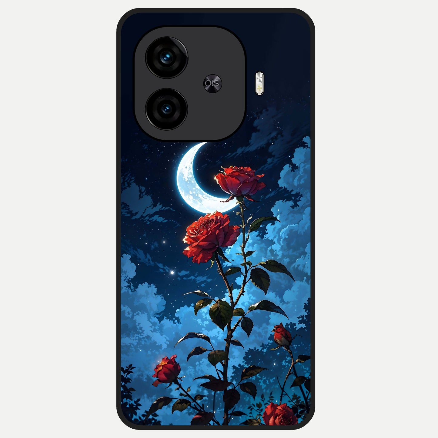  Crimson Rose Moon Glass Case for  iQOO Z9 Turbo back cover – full design glossy printed glass finish