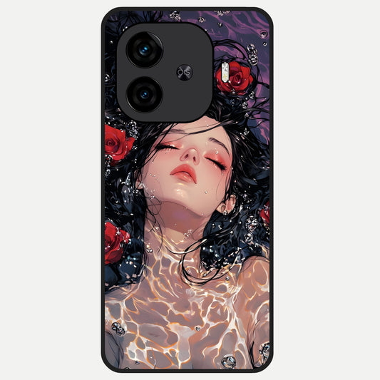  Crimson Rose Serenity Glass Case for  iQOO Z9 Turbo back cover – full design glossy printed glass finish