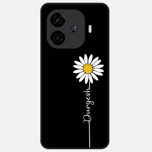  Custom Name White Flower Glass Case for  iQOO Z9 Turbo back cover – full design glossy printed glass finish