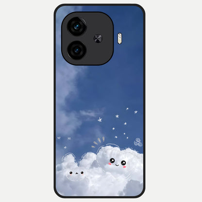  Cute Blossom Cloud Glass Case for  iQOO Z9 Turbo back cover – full design glossy printed glass finish