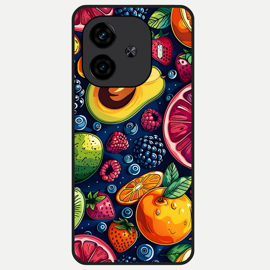  Cute Fruits Art Glass Case for  iQOO Z9 Turbo back cover – full design glossy printed glass finish