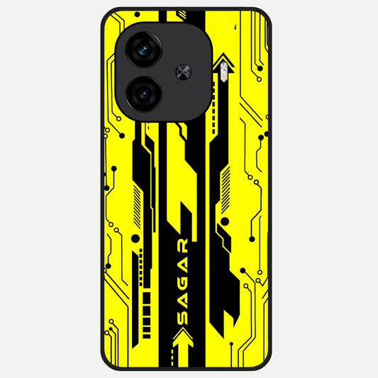  Electric Pulse CYBERPUNK Custom Name Glass Case for  iQOO Z9 Turbo back cover – full design glossy printed glass finish