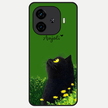  Emerald Cat Custom Name Glass Case for  iQOO Z9 Turbo back cover – full design glossy printed glass finish
