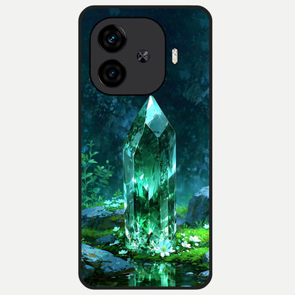  Emerald Light Crystal Glass Case for  iQOO Z9 Turbo back cover – full design glossy printed glass finish
