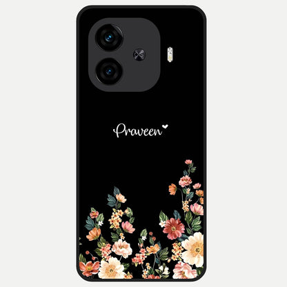  Floral Design Personalized Custom Name Glass Case for  iQOO Z9 Turbo back cover – full design glossy printed glass finish