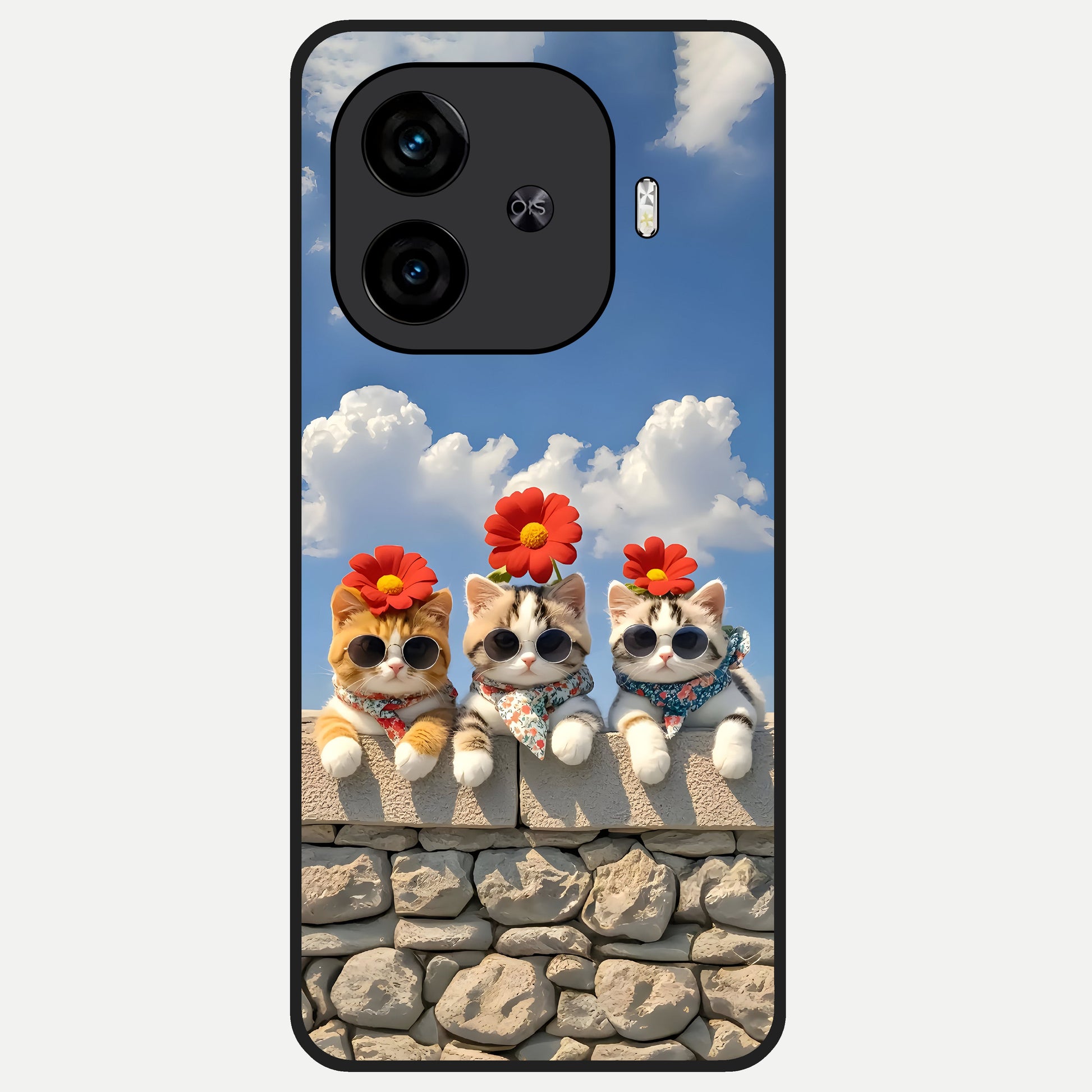  Floral Kitty Squad Glass Case for  iQOO Z9 Turbo back cover – full design glossy printed glass finish