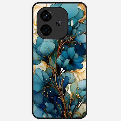 Golden Bloom Symphony Glass Case for  iQOO Z9 Turbo back cover – full design glossy printed glass finish