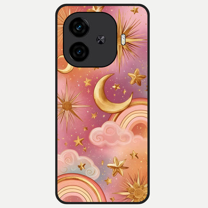  Golden Celestial Dreams Glass Case for  iQOO Z9 Turbo back cover – full design glossy printed glass finish