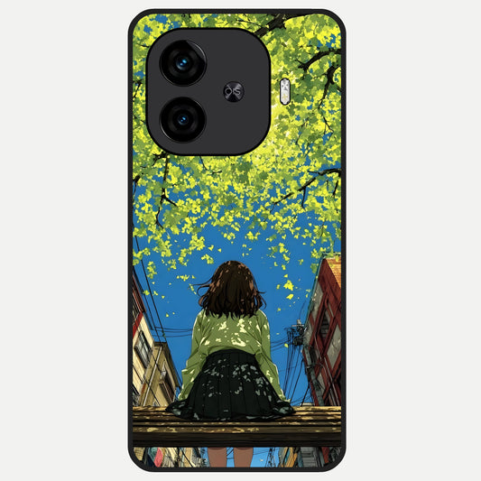 Golden Leaves Glow Glass Case for  iQOO Z9 Turbo back cover – full design glossy printed glass finish
