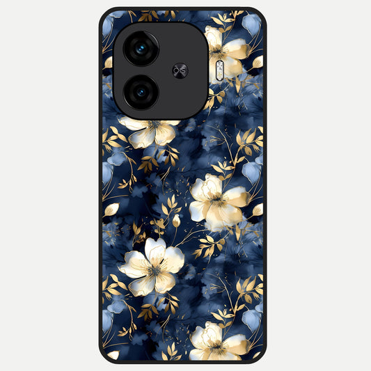  Golden Midnight Bloom Glass Case for  iQOO Z9 Turbo back cover – full design glossy printed glass finish