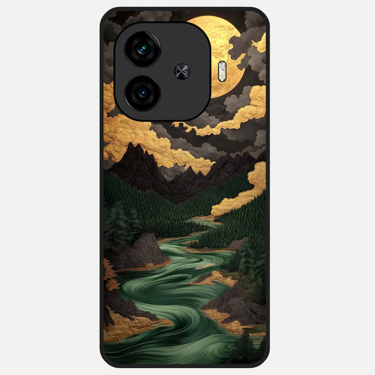  Golden River Moon Glass Case for  iQOO Z9 Turbo back cover – full design glossy printed glass finish