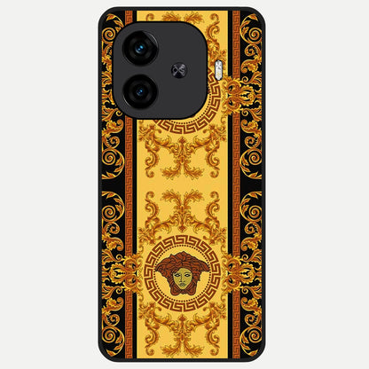  Golden Royal Heritage Glass Case for  iQOO Z9 Turbo back cover – full design glossy printed glass finish