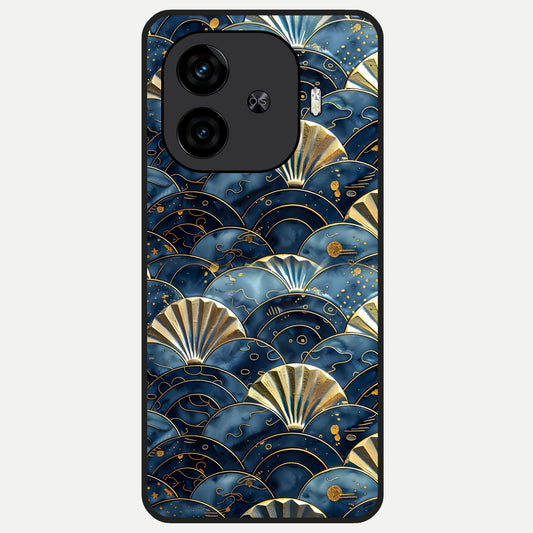  Golden Wave Luxe Glass Case for  iQOO Z9 Turbo back cover – full design glossy printed glass finish