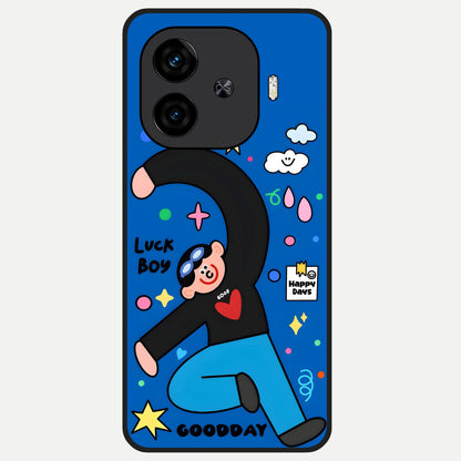  Happy Luck Vibe Glass Case for  iQOO Z9 Turbo back cover – full design glossy printed glass finish