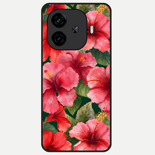  Hibiscus Pattern Glass Case for  iQOO Z9 Turbo back cover – full design glossy printed glass finish