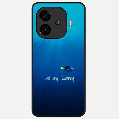  Just Keep Swimming Glass Case for  iQOO Z9 Turbo back cover – full design glossy printed glass finish