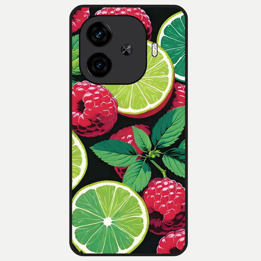  Lime and Raspberry Pattern Glass Case for  iQOO Z9 Turbo back cover – full design glossy printed glass finish