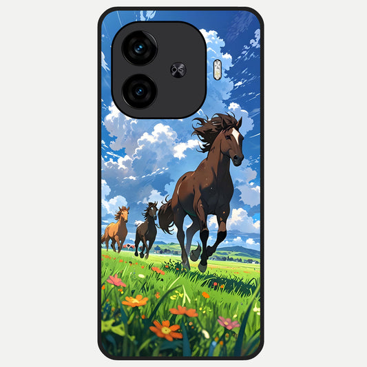  Majestic Horses Galloping Glass Case for  iQOO Z9 Turbo back cover – full design glossy printed glass finish