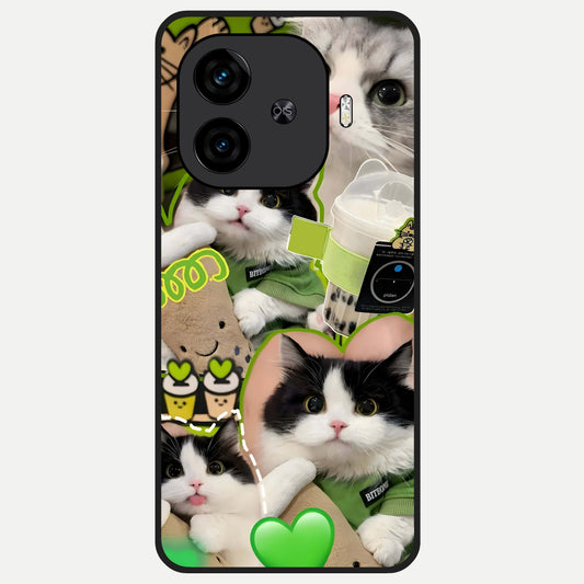  Matcha Cats Mood Glass Case for  iQOO Z9 Turbo back cover – full design glossy printed glass finish