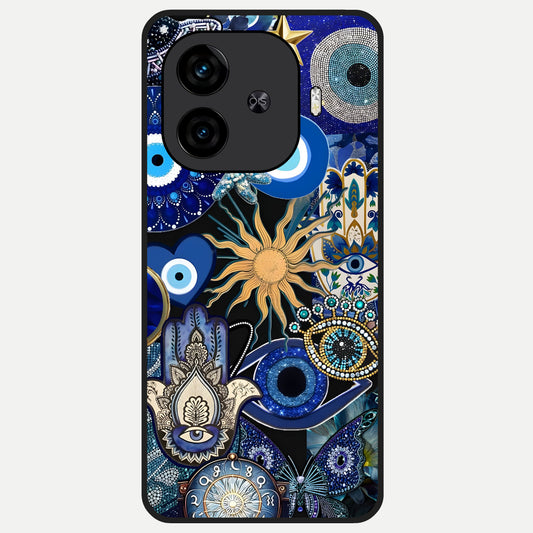  Mystic Blue Evil Eye Glass Case for  iQOO Z9 Turbo back cover – full design glossy printed glass finish