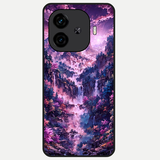  Mystic Cascade Peaks Glass Case for  iQOO Z9 Turbo back cover – full design glossy printed glass finish