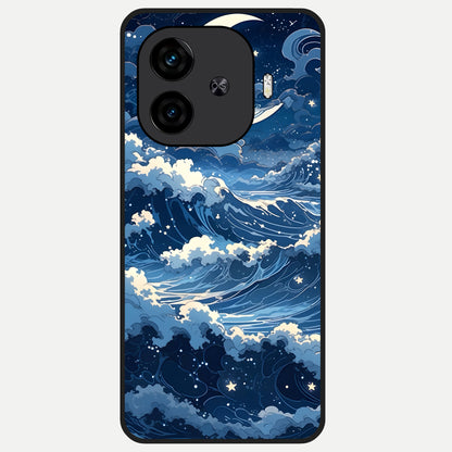 Ocean Moon Waves Glass Case for  iQOO Z9 Turbo back cover – full design glossy printed glass finish