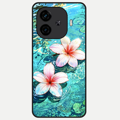  Pink Flowers in Water Glass Case for  iQOO Z9 Turbo back cover – full design glossy printed glass finish