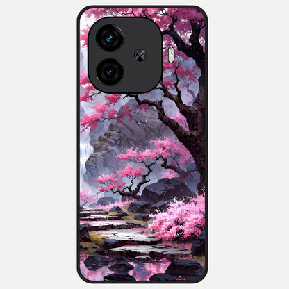  Pink Sunflower Glow Glass Case for  iQOO Z9 Turbo back cover – full design glossy printed glass finish