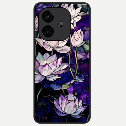  Purple Lotus Pattern Glass Case for  iQOO Z9 Turbo back cover – full design glossy printed glass finish