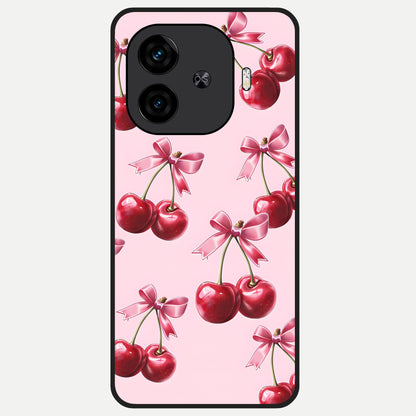  Red Cherries Pattern Glass Case for  iQOO Z9 Turbo back cover – full design glossy printed glass finish