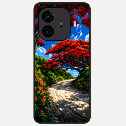  Red Trees Pathway Glass Case for  iQOO Z9 Turbo back cover – full design glossy printed glass finish