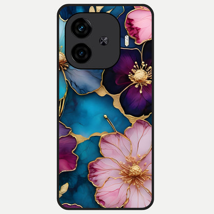  Sparkle Floral Glass Case for  iQOO Z9 Turbo back cover – full design glossy printed glass finish