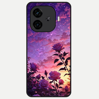  Starlit Rose Twilight Glass Case for  iQOO Z9 Turbo back cover – full design glossy printed glass finish