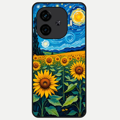  Starry Sunflower Dreams Glass Case for  iQOO Z9 Turbo back cover – full design glossy printed glass finish