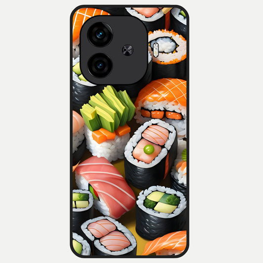  Sushi Food Pattern Glass Case for  iQOO Z9 Turbo back cover – full design glossy printed glass finish