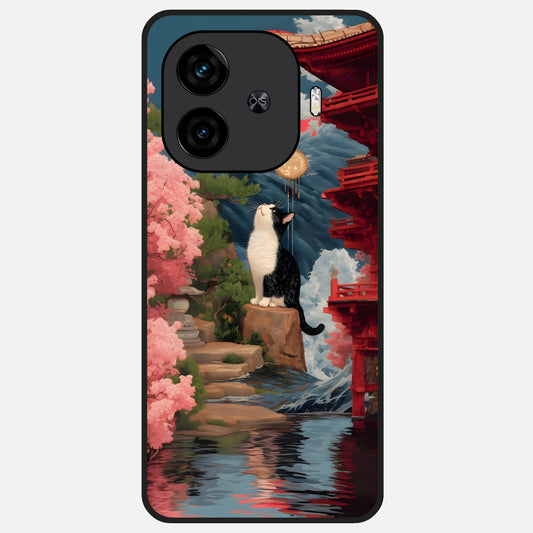  Temple Cat Scenery Glass Case for  iQOO Z9 Turbo back cover – full design glossy printed glass finish