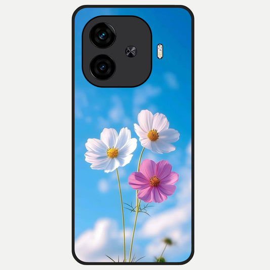  Tripple Flowers With Sky Glass Case for  iQOO Z9 Turbo back cover – full design glossy printed glass finish
