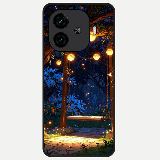  Twilight Garden Swing Glass Case for  iQOO Z9 Turbo back cover – full design glossy printed glass finish