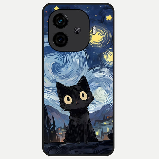  Van Gogh Cat Glass Case for  iQOO Z9 Turbo back cover – full design glossy printed glass finish