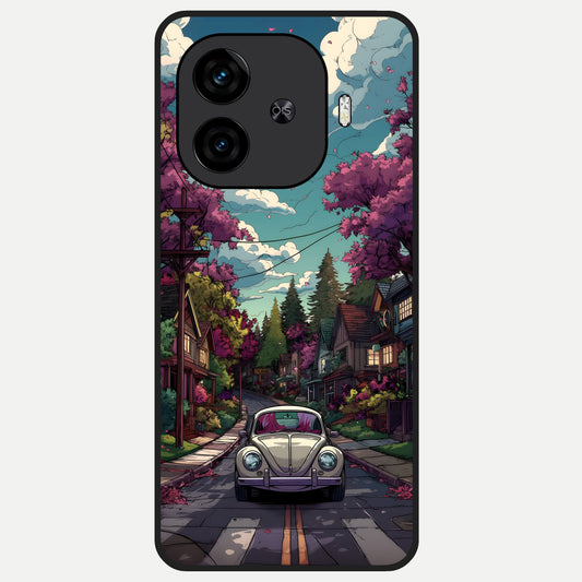  Vintage Street Drive Glass Case for  iQOO Z9 Turbo back cover – full design glossy printed glass finish