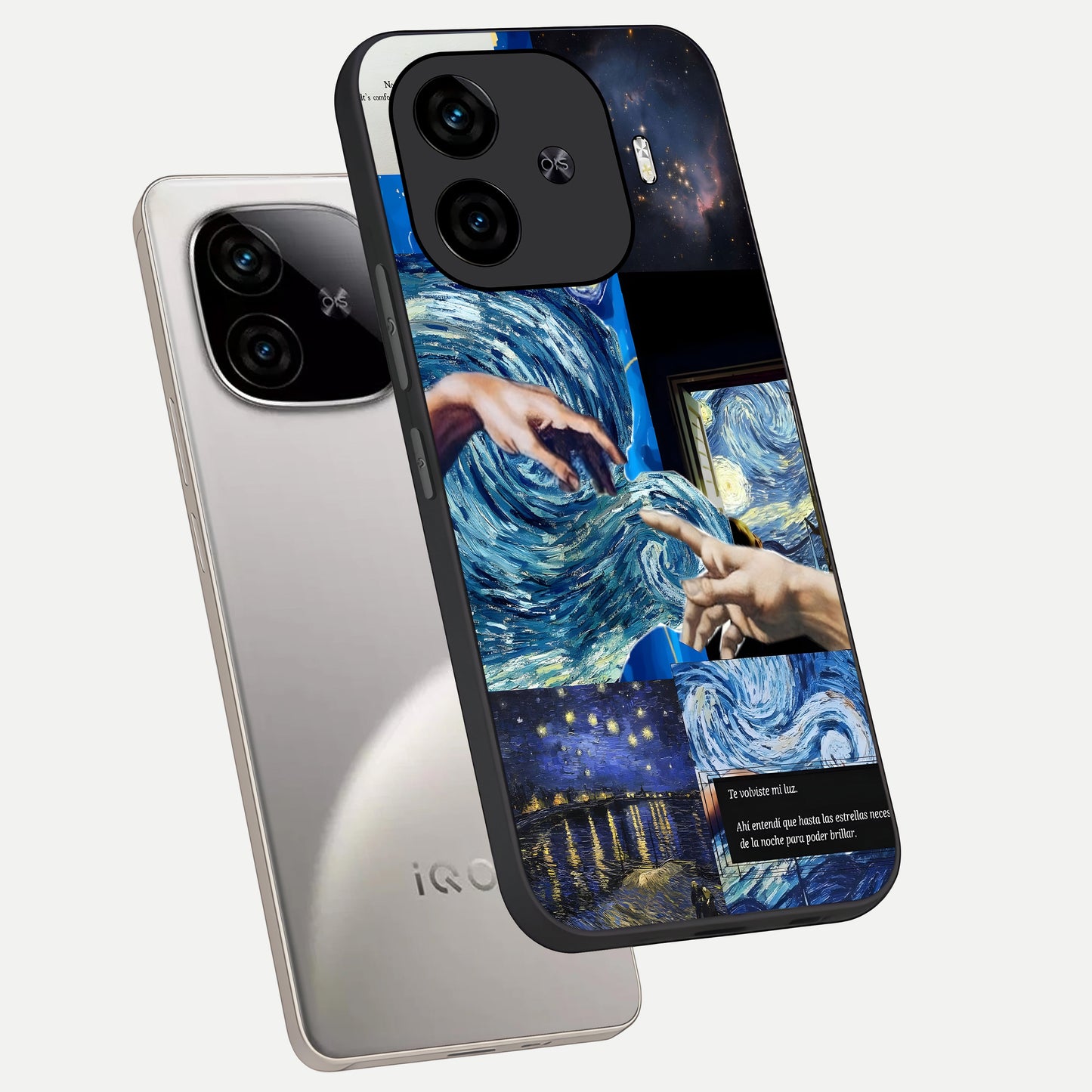  Aesthetic Vando Hands phone case for  iQOO Z9 Turbo showing premium glass back cover with detailed artwork
